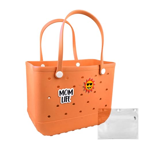 Strandtasche, Gummi-Tragetasche, wasserdichte Reisetasche für Damen, waschbare Tragetasche, Handtasche für Sport, Strand, Markt, Pool, Orange-a, X-Large, EVA von Baonat