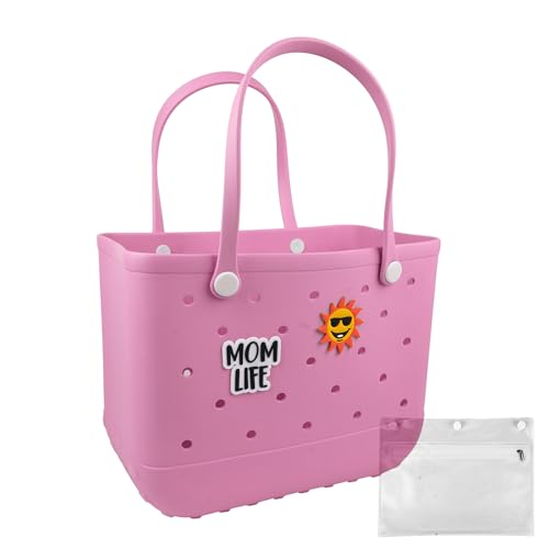 Strandtasche, Gummi-Tragetasche, wasserdichte Reisetasche für Damen, waschbare Tragetasche, Handtasche für Sport, Strand, Markt, Pool, Pink-a, X-Large, EVA von Baonat