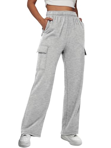 Baonmy Jogging Bottoms Damen Cargo Hosen Hohe Taille Lässige Jogginghose Breites Bein Sport Outdoor Trainingshose mit 6 Taschen von Baonmy