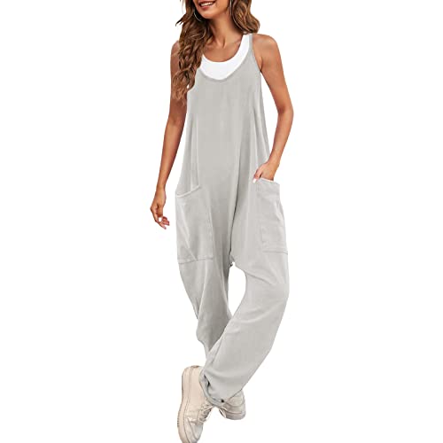 Baonmy Jumpsuits Damen Ärmellose, Casual Baggy Locker Trägerhose Spaghetti-Träger, Oversize lose dehnbare lange Hosen mit Taschen von Baonmy