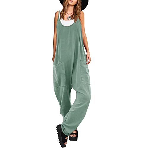 Baonmy Jumpsuits Damen Ärmellose, Casual Baggy Locker Trägerhose Spaghetti-Träger, Oversize lose dehnbare lange Hosen mit Taschen von Baonmy