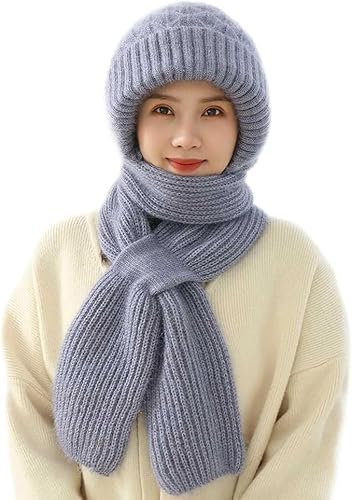 Baopinlady Integrierter Gehörschutz Winddichte Mütze Schal,Damen 2 in 1 Winterschal Mütze Verdickter Warmer Strickmütze Kapuzenschal für Frauen Winter von Baopinlady