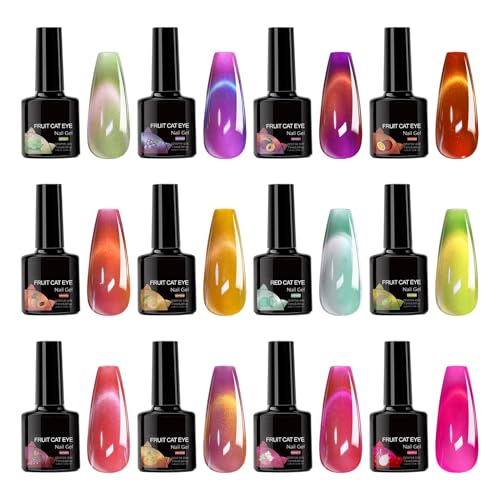 Baoqifong Gel Nagellack - Frucht Katzenaugen Nagellack | 12 Teile Maniküre Nagelkunst Zubehör Für Damen Hochzeitsfeier Party Salon Zuhause von Baoqifong