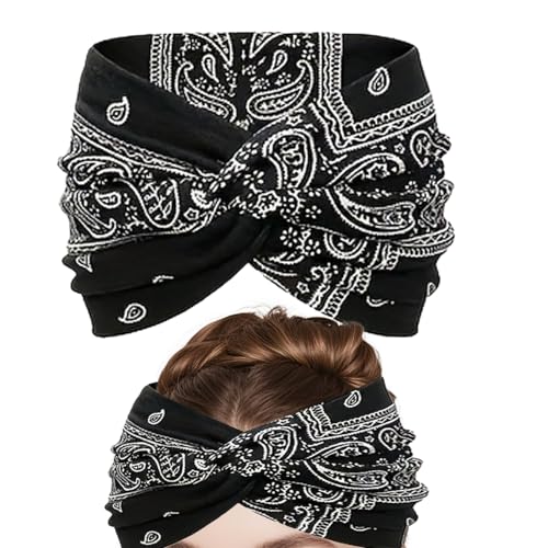 Baoqifong Kopfbaender Fuer Damen Boho,Stilvolles Elastisches Haarband | Atmungsaktives Blumenmuster Kopfband Für Freizeitmode Radfahren Fitness Yoga von Baoqifong