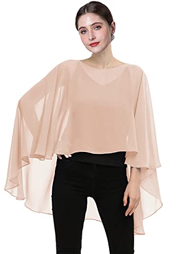 Baoqiya Chiffon-Umhänge, durchscheinend, lang, Capelets, Poncho für Damen, Übergröße, Champagner, Einheitsgröße von Baoqiya