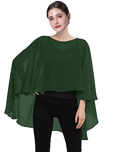 Baoqiya Chiffon-Umhänge, durchscheinend, lang, Capelets, Poncho für Damen, Übergröße, Dunkelgrün, Einheitsgröße von Baoqiya