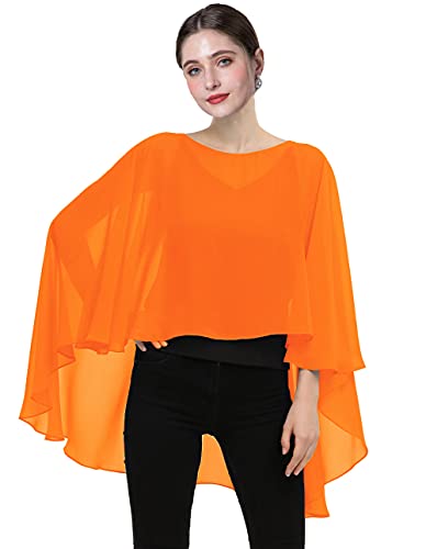 Baoqiya Chiffon-Umhänge, durchscheinend, lang, Capelets, Poncho für Damen, Übergröße, Tangeriniert, Einheitsgröße von Baoqiya