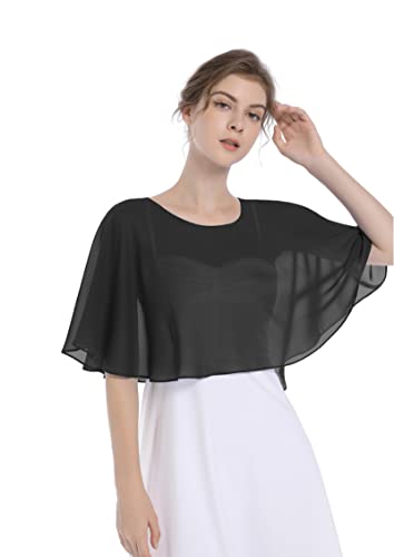 Baoqiya Hochzeitsumhänge Braut Capelet Chiffon Spitze Shrug Schals und Wraps für Abendkleid, Schwarz, Einheitsgröße von Baoqiya