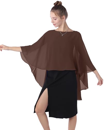 Chiffon-Capes Sheer Capelets Long Cape Poncho für Frauen Plus Size - Braun - Einheitsgröße von Baoqiya