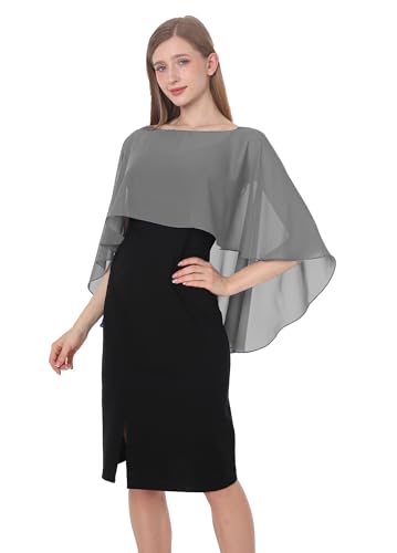 Baoqiya Zafala Hochzeit Stola Damen Achselzucken Chiffon Braut Stola and Schal Brautkleid Abendkleid für Hochzeit Abend Gala (Dunkelgrau) von Baoqiya