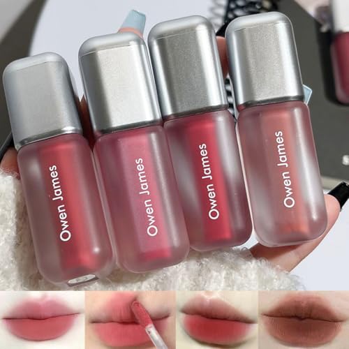 Baorder 4 Farben Matte flüssiger Lippenstift Set,Samt glatte koreanische Lipgloss,Wasserdicht Non-Stick Cup Long Lasting Lip Clay,Matte Nude Lip Stain Makeup Geschenk-Set für Frauen von Baorder