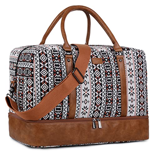 BAOSHA Damen Handgepäck Reisetasche Frauen Canvas Leder Travel Duffel Weekender Tasche für Reise am Wochenend Urlaub mit Schuhfach HB-38 (Drucken) von Baosha