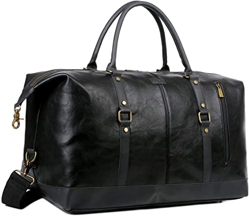 BAOSHA Groß Herren Leder Reisetasche Handgepäck Männer Tragetasche Travel Duffel Carry On Bag Weekender Tasche für Reise am Wochenend HB-14 (Schwarz) von Baosha