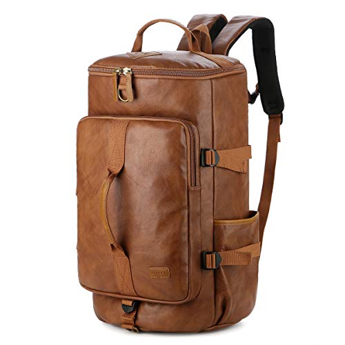 BAOSHA HB-26 3-Ways Herren Rucksäcke Handgepäck Schultertasche Convertible PU Leder Reisetasche Wanderrucksäcke Sporttasche Travel Duffel Bag Weekender Tasche (Braun) von Baosha