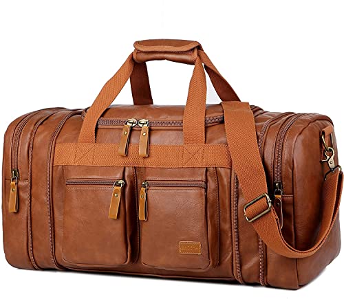 BAOSHA Faux Leder Reise Duffel Weekender Tasche Handgepäck Schlafsack Sporttasche für Herren und Damen HB-21 (Braun) von Baosha