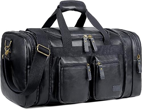 BAOSHA Faux Leder Reise Duffel Weekender Tasche Handgepäck Tragetasche Übernachtungstasche Sporttasche für Herren und Damen HB-21 (Schwarz) von Baosha