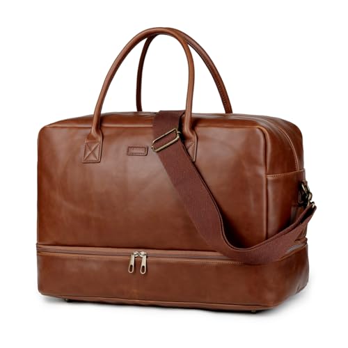 BAOSHA Reisetasche für die Nacht Faux Leder Handgepäck Weekender Tasche für Männer und Frauen Reise Duffel Tasche Übernachtung Tasche mit Schuhfach HB-10 (Verrücktes Pferd Braun) von Baosha