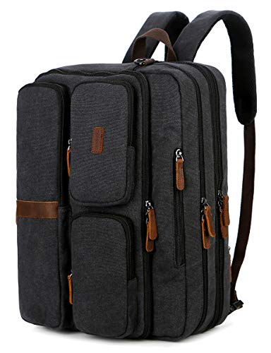 Baosha 3 in 1 Cabrio Leinwand Leder Handtasche Laptop Rucksack Aktentasche Passt 15.6 17.3 Zoll Laptop Umhängetasche Schultertasche Reiserucksack für Männer/Frauen BC-11 (Schwarz) von Baosha