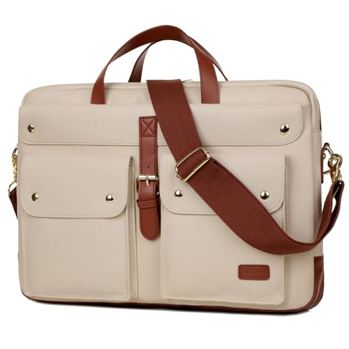 Baosha Faux Leder Laptop Tasche 15.6-17.3 Zoll Damen Aktentasche Schultertasche Notebook Tasche Business Taschen für Frauen BC-07 (Beige) von Baosha