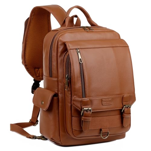 Baosha Faux Leder Sling Rucksack Sling Bag Schulterrucksack Umhängetasche Rucksackgurt Wandern Brust Rucksack für Herren und Damen XB-14 (Braun) von Baosha