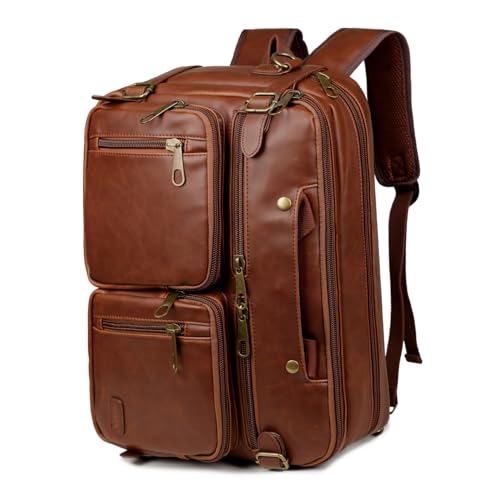 Faux Leder Rucksack Aktentasche Hybrid 17 Zoll Laptoptasche Herren Shoulder Bag Carry on Backpack Umhängetasche Mehrzweck Schultertaschen Arbeitastasche für Männer HB-22 (Braun) von Baosha