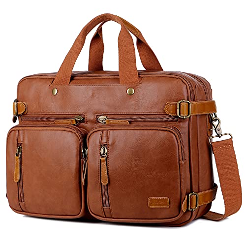 Herren-Leder-Aktentasche, Rucksack, Hybrid, 17 Zoll, Laptoptasche, Business-Kuriertasche, HB-22, Braun, Large, Aktentaschen-Rucksack von Baosha