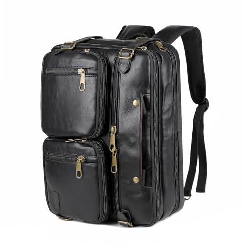 Herren PU Leder Aktentasche Rucksack Hybrid 17 Zoll Laptoptasche Messenger Bag Business Umhängetasche Mehrzweck Arbeitastasche Schultertasche für Männer HB-22 (Schwarz) von Baosha