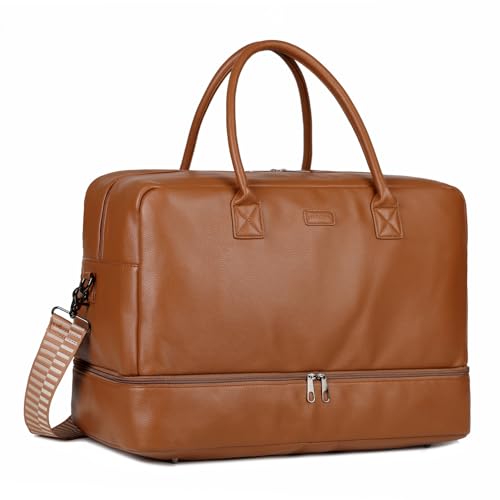 Herren PU Leder Handgepäck Reisetasche Weekender Sporttasche Travel Duffel Carry On Tasche mit Schuhfach für Kurze Reise über Nacht am Wochenend Urlaub HB-10 (Brown) von Baosha