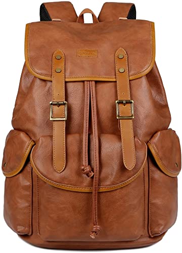 PU Leder Laptop Rucksack für 15.6 Zoll Herren Laptoptasche Business Arbeit Schule College Rucksack Satchel Schulrucksack Reise Rucksack CN-01 (Braun) von Baosha