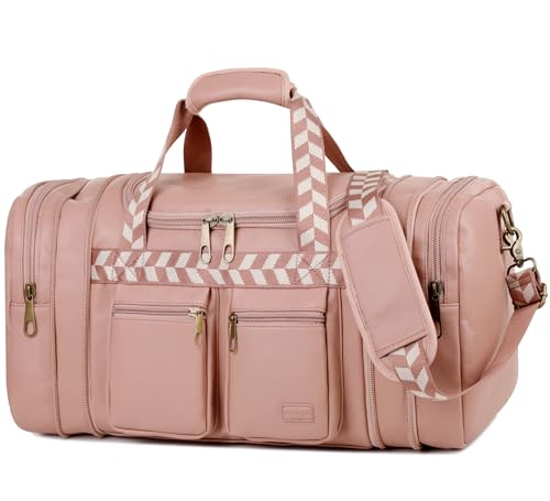 Reisetasche aus Leder, Wochenendtasche, Handgepäcktasche, Übernachtungstasche, Sporttasche für Damen und Herren HB-21, Pink, Reisetasche aus Leder von Baosha