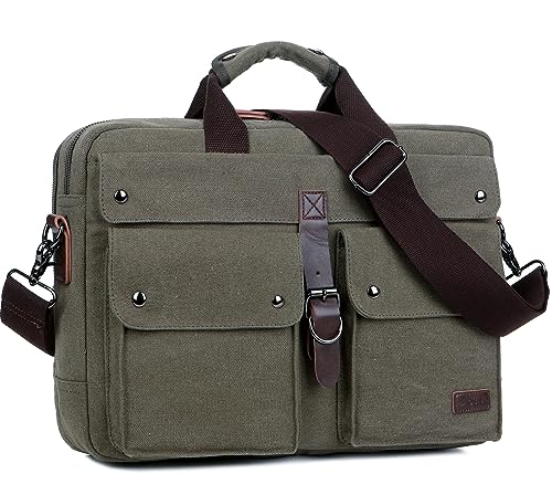 Stilvolle 17 zoll Canvas Laptop Tasche Messenger Bag Aktentasche Vintage Crossbody Umhängetasche Militär Umhängetasche für Männer BC-07, Militärgrün von Baosha