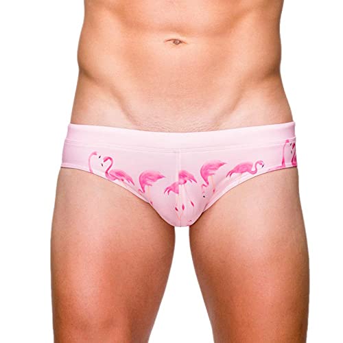 Baotung Herren Badeslip Badehose Wassersport kurz eng anliegend Schwimmhose BT0BH11, Flamingo Rosa, Gr.L(Taille: 74-82CM) von Baotung