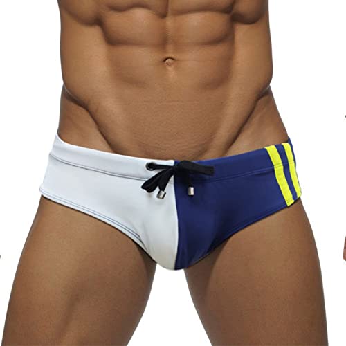 Baotung Herren Badeslip Badehose Wassersport kurz eng anliegend verstellbar BT0X0BH016,Blau mit Weiß, Gr.M(Taille: 64-74CM) von Baotung