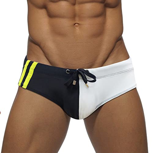 Baotung Herren Badeslip Badehose Wassersport kurz eng anliegend verstellbar BT0X0BH016,Schwarz mit Weiß, Gr.XL(Taille: 82-89CM) von Baotung