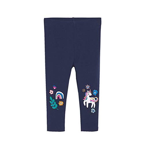 Baotung Kinder Mädchen Leggings mit Einhorn-Muster Baumwolle elastisch, Blatt Blau， Gr.104-110(Herstellgröße:5T) von Baotung