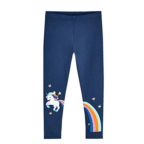 Baotung Kinder Mädchen Leggings mit Einhorn-Muster Baumwolle elastisch, Einhorn Blau， Gr.116(Herstellgröße:6T) von Baotung