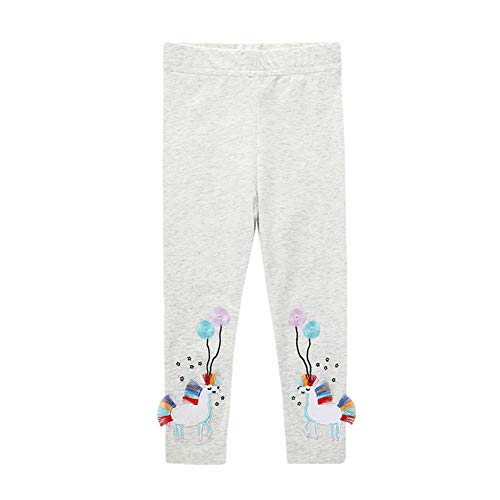 Baotung Kinder Mädchen Leggings mit Einhorn-Muster Baumwolle elastisch, Einhorn Weiß， Gr.104-110(Herstellgröße:5T) von Baotung