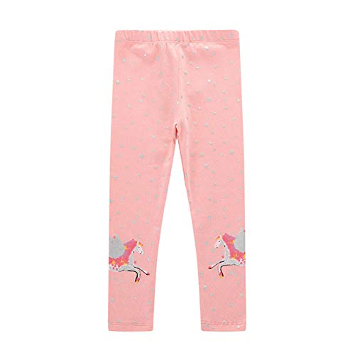 Baotung Kinder Mädchen Leggings mit Einhorn-Muster Baumwolle elastisch, Pink Einhorn， Gr.98(Herstellgröße:4T) von Baotung