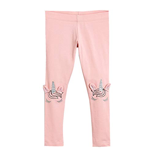 Baotung Kinder Mädchen Leggings mit Einhorn-Muster Baumwolle elastisch, Pink Einhorn 2， Gr.122-128(Herstellgröße:7T) von Baotung