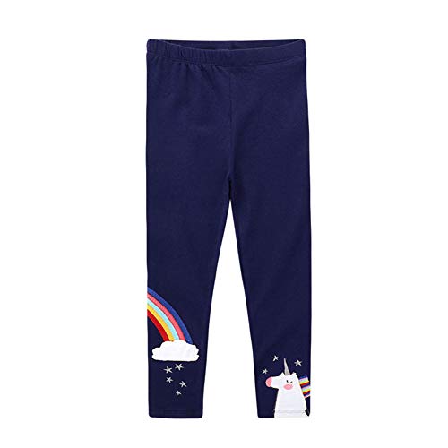 Baotung Kinder Mädchen Leggings mit Einhorn-Muster Baumwolle elastisch, Regenbogen Blau， Gr.116(Herstellgröße:6T) von Baotung