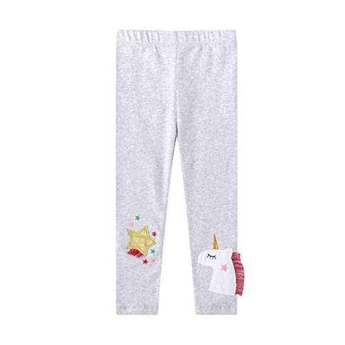 Baotung Kinder Mädchen Leggings mit Einhorn-Muster Baumwolle elastisch, Stern Grau， Gr.116(Herstellgröße:6T) von Baotung