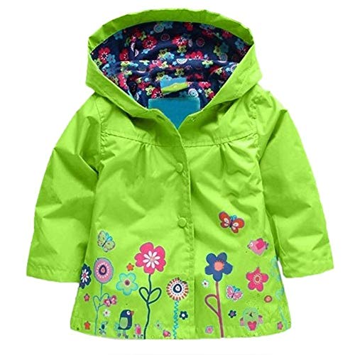 Baotung Kinder Mädchen wasserdichte Regenjacke Regenanzug Regenmantel mit Kapuze und Blumenmuster, Grün, Gr.86/92(Herstellgröße:90) von Baotung