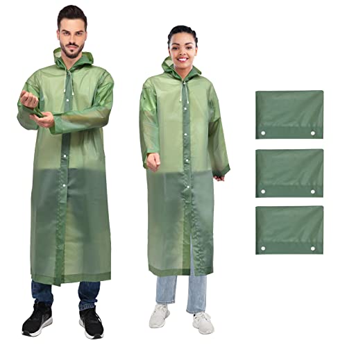 Baoweihua Regenponcho,3 Stück Regenmantel Wiederverwendbar Wasserdicht Regenponcho für Damen Herren, Eva Atmungsaktiv Regen Zubehör für Reisen, Wandern, Radfahren, Camping - Grün von Baoweihua