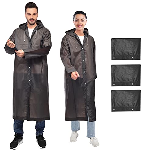 Baoweihua Regenponcho,3 Stück Regenmantel Wiederverwendbar Wasserdicht Regenponcho für Damen Herren, Eva Atmungsaktiv Regen Zubehör für Reisen, Wandern, Radfahren, Camping - Schwarz von Baoweihua