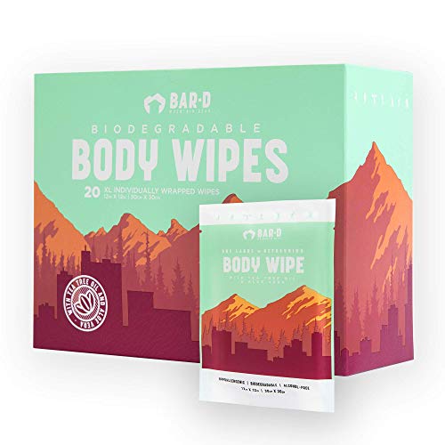 Bar-D Cleansing Face & Body Wipes For Women and Men - Individually Wrapped Biodegradable Shower Wipes with Tea Tree Oil & Aloe Vera (20 count/box) von Bar-D Mountain Gear