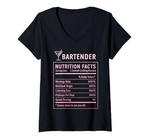 Damen Lustige Barkeeper-Fakten T-Shirt mit V-Ausschnitt von Bar Nightlife Humor Gifts for Bartenders