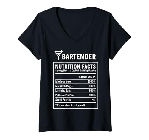 Damen Lustige Barkeeper-Fakten T-Shirt mit V-Ausschnitt von Bar Nightlife Humor Gifts for Bartenders