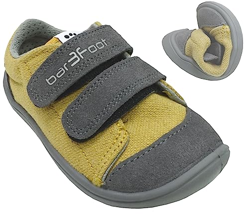 Bar3Foot Canvas Barfußschuhe mit Klett in Honey Gelb & Grau, Breite Leiste, Weite Weite von 3F 3BE29 (eu_Footwear_Size_System, Little_Kid, Numeric, Wide, Numeric_28) von Bar3Foot