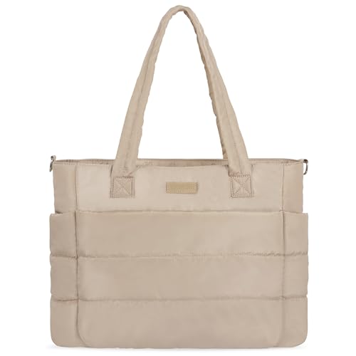 Barabum Tote Tasche für Frauen mit langem Gürtel, leichte Puffy Tote Tasche mit Fächern Quilted Schultertasche Handtasche von Barabum
