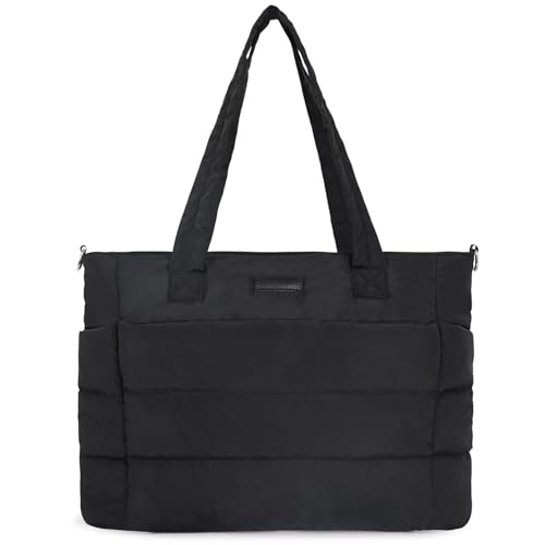 Barabum Tote Tasche für Frauen mit langem Gürtel, leichte Puffy Tote Tasche mit Fächern Quilted Schultertasche Handtasche von Barabum